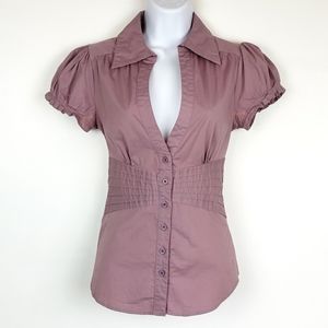 Urban Behavior Purple Fitted V-Neck Button Down  S